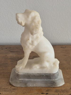 Grand Tour White Alabaster Seated Spaniel Bookends, original pair