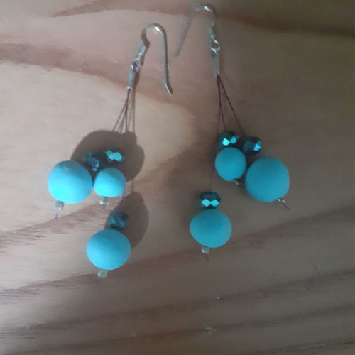 Dangling earrings with blue beads handmade new