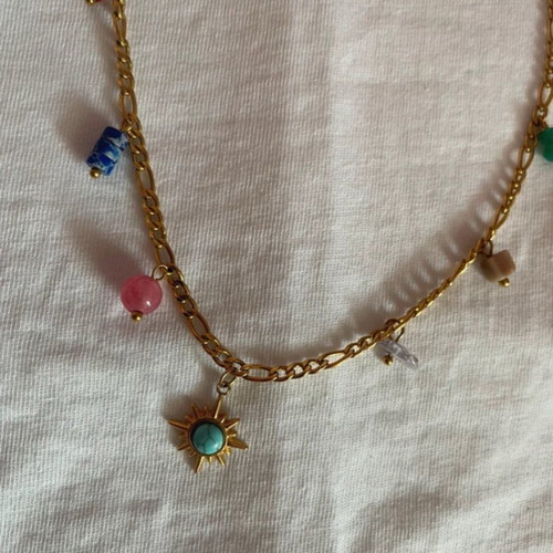 Gold charm necklace colorful like new