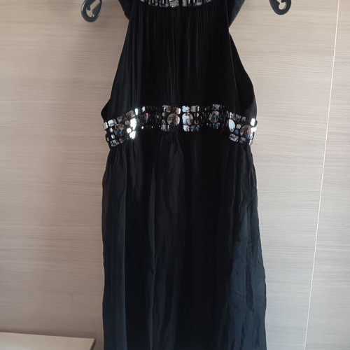 Charly sleeveless women's dress with mirror-like beads like new, black, size L