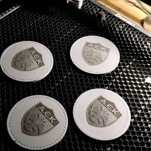 AEK coaster set made of leatherette with laser engraving, new, 4 pieces