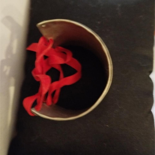 Bracelet cuff used "The Kiss" handmade with red ribbon