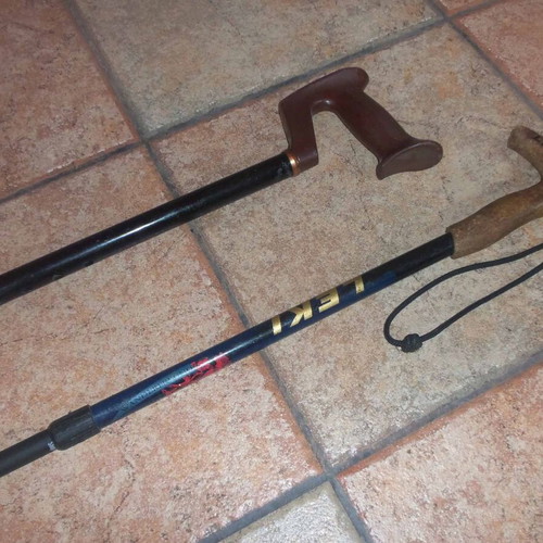 Adjustable walking sticks used, set of 2, lengths 95 & 85 cm