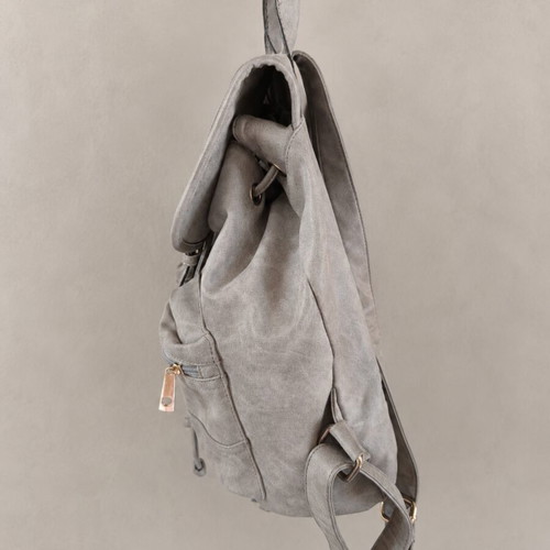 Eco Leather Drawstring Backpack with Burgundy Lining like new, grey