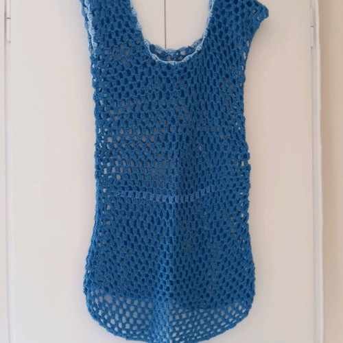 Beach dress knitted with needles used, blue, size M