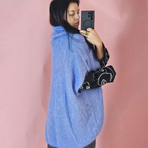 Mohair pullover new, blue, one size with turtleneck collar