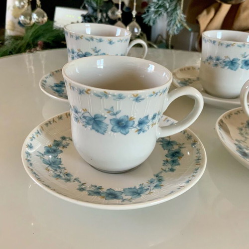 Ionia Hellas Porcelain Set 4 Coffee Cups with Saucers like new