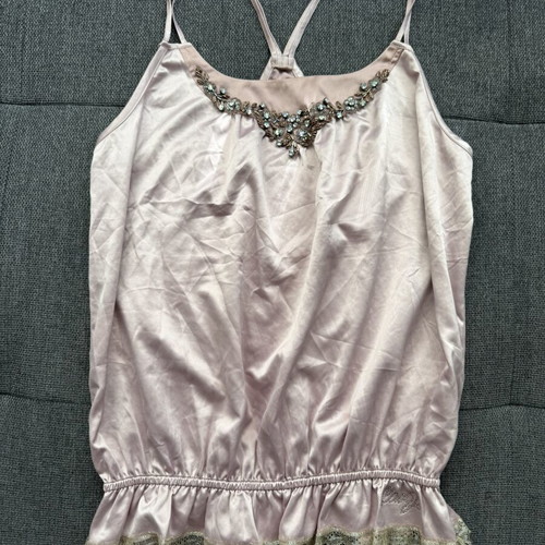 Liu Jo women's top with lace and stones, like new, size L, pink satin-like