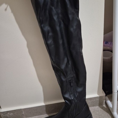 Black tall boots used, size 38, leather-like