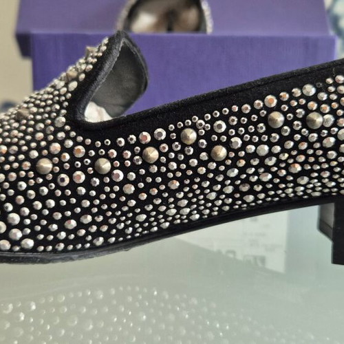 Stuart Weitzman black suede loafers with studs, size 37