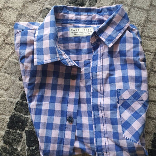 Zara kids checked shirt blue and pink used 7-8 years
