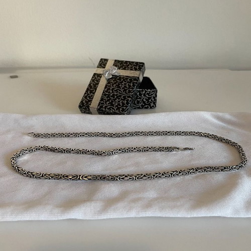 Men's Square Necklace 925 Silver 4mm 65cm New