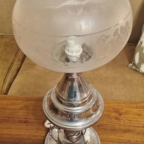 Table lamp silver-plated used with glass shade