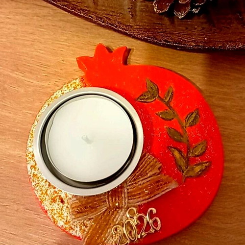 Handmade ceramic pomegranate 2026 charm with tealight holder and hand-painted design