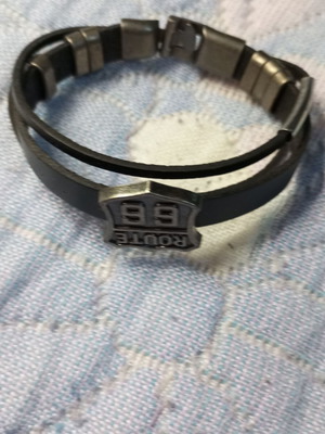 Men's leather bracelet like new, black with metal details