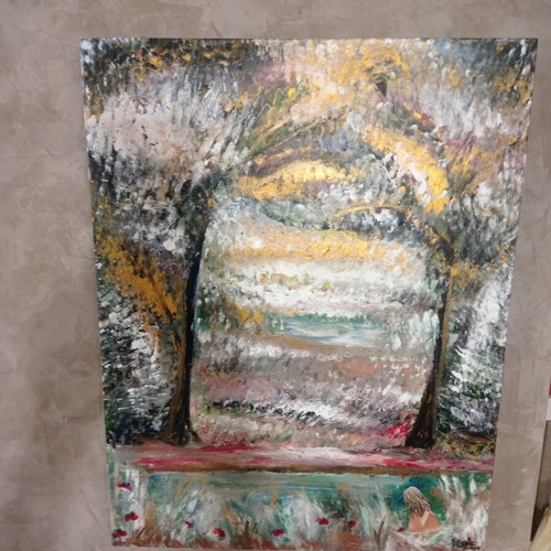 Painting Spring Landscape with Girl new 70x90