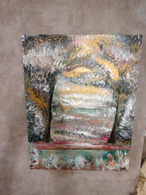 Painting Spring Landscape with Girl new 70x90