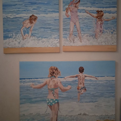 Diptych painting Playing with the Waves No2 new, acrylic 40x40 cm (x2)