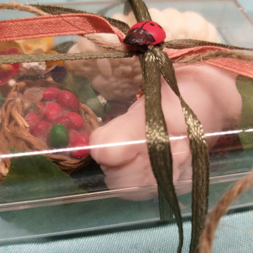 Rustic bathroom set with white lamb and pink pig soap