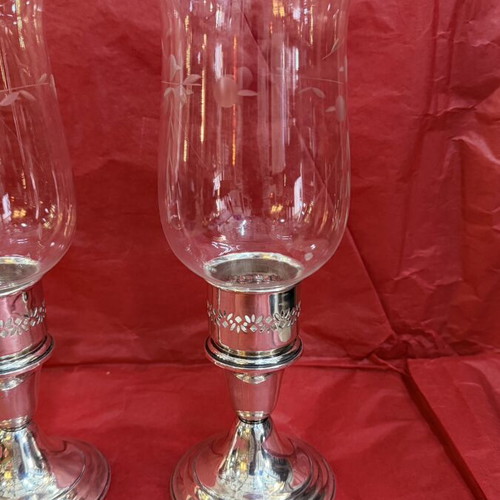 English silver candlesticks with glass, like new