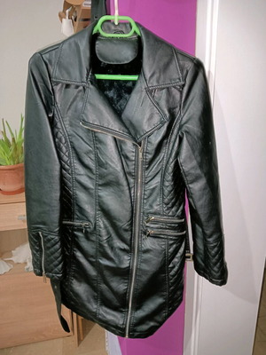 Faux leather jacket with fur medium like new, black