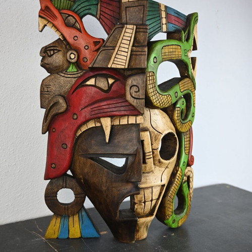 Wooden mask used, rare Maya design, 40 cm height