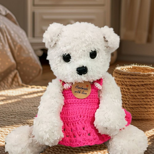 Handmade knitted puppy new with Fable Fur yarn and silicone filling