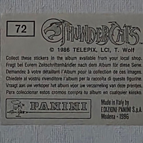 1986 Panini Thundercats Sticker #72