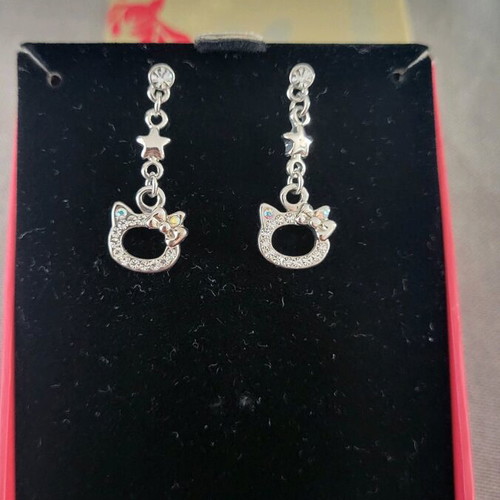 Hello Kitty earrings sterling silver new with rhinestones