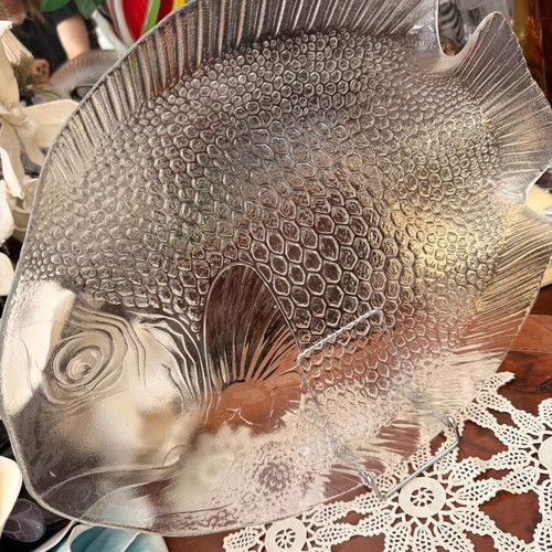Vintage fish platter like new, glass 40x32 cm