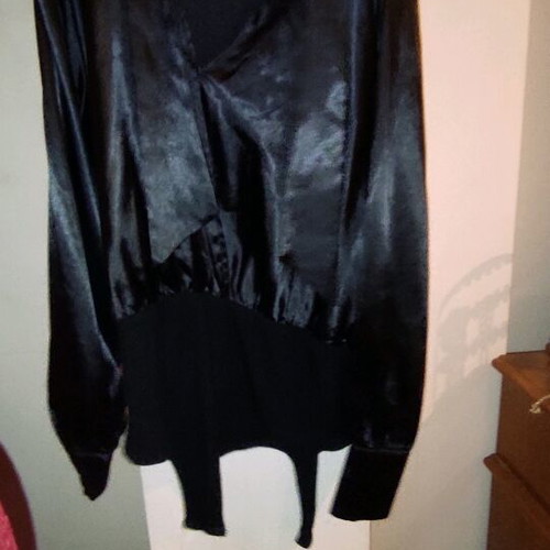 Satin bodysuit that ties like a tie, like new, large, black