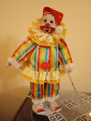 Colorful Carl Clown porcelain doll used, Heritage Mint Ltd 1989