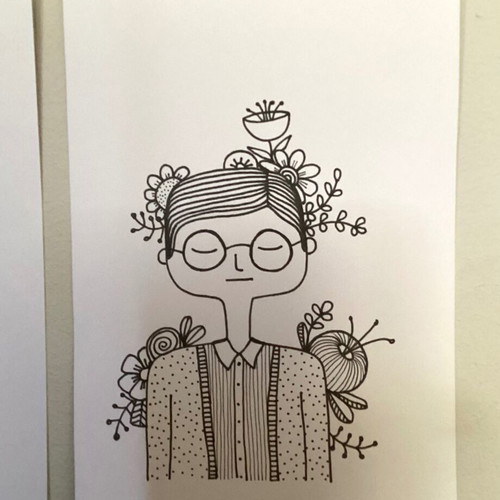 Spring set of 4 hand-drawn portraits on Bristol paper