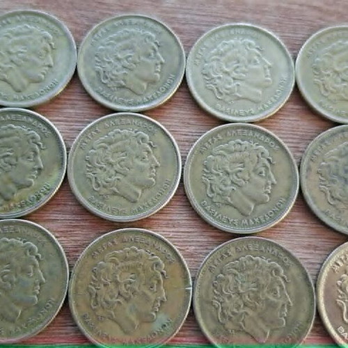 Greek 100 Drachma coins used, set of 12 from 1990 to 2000