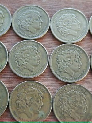 Greek 100 Drachma coins used, set of 12 from 1990 to 2000