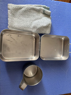 Vintage Greek Army mess kit set with cup and towel, like new