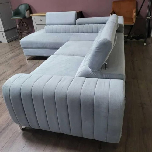 Light Blue Fabric Corner Sofa with Sleep Function and Storage Like New