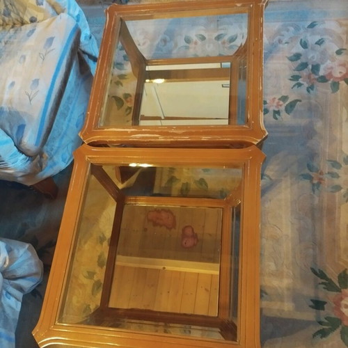 Coffee tables used, set of 2, wood with glass and mirrors