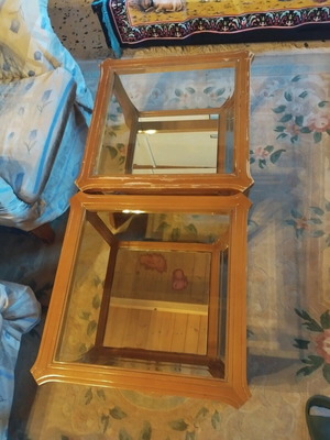 Coffee tables used, set of 2, wood with glass and mirrors