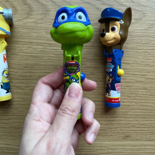 Pop Ups lollipop cases used, pack of 3 with Minions, Turtles and Paw Patrol