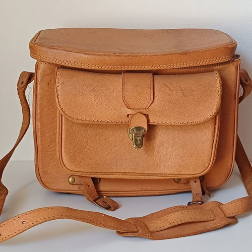 Vintage authentic leather shoulder bag hard case for camera
