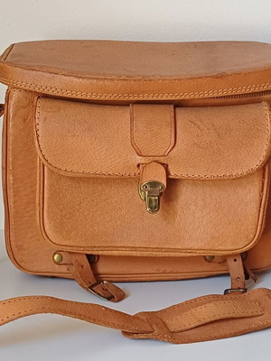 Vintage authentic leather shoulder bag hard case for camera