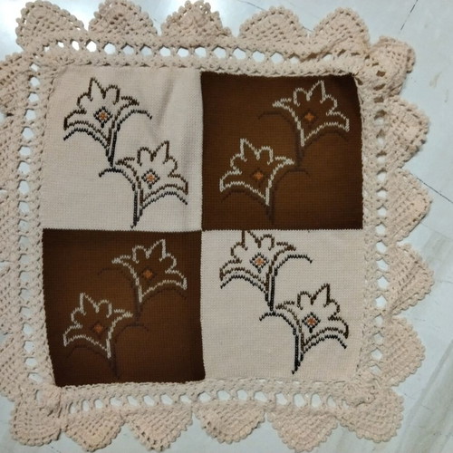 Handmade double knit blanket with lace and embroidery 2.40x2.50 with pillowcase 45x45
