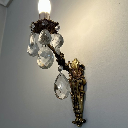 Five-Light Bronze Chandelier with Crystal Prisms like new