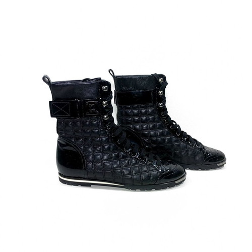 Ballin Italy quilted leather high-top boots, black patent buckle