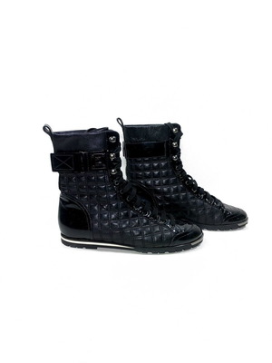 Ballin Italy quilted leather high-top boots, black patent buckle