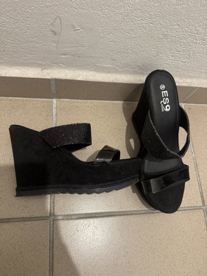 Y2K black platform velvet sandals with rhinestones like new