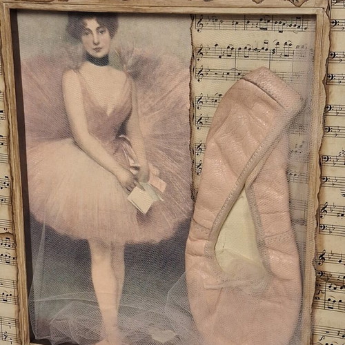 Panos Lainopoulos Mixed Media Artwork with Ballerina and Authentic Pointe Shoe like new