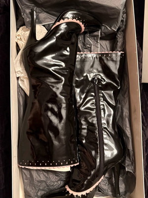 Casadei Patent Leather Calf Length Boots like new, size 36