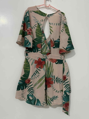 Women's colorful Terranova summer mini jumpsuit with belt and neckline